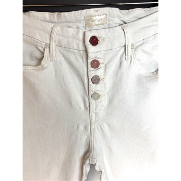 Mother The Pixie Size 29  High Rise Skinny Jeans Taste The Rainbow Cream Buttons - Picture 11 of 13